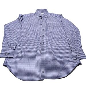 David Donahue Mens XL Purple Gingham Herringbone Cotton Long Sleeve Dress Shirt